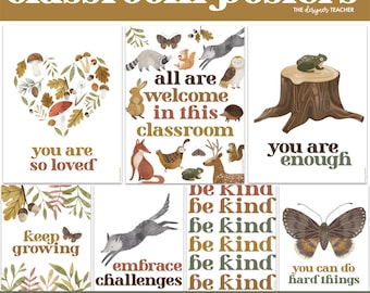 Inspirational Growth Mindset Inclusive Boho Woodland Forest Classroom Nursery Posters | Motivational Cute Decor Downloadable