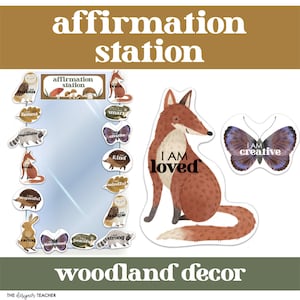 Woodland Theme Affirmation Station Spiegel Display Bulletin Board für Kinder Wald Cottagecore Klassenzimmer Dekor