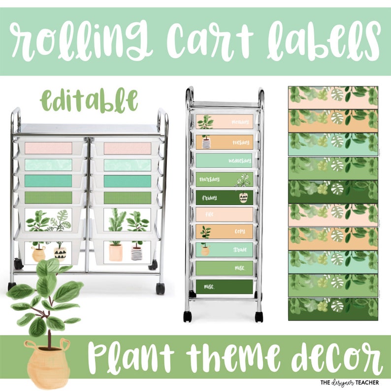 Editable Classroom Rolling Cart Labels and Organizers | Botanical ...