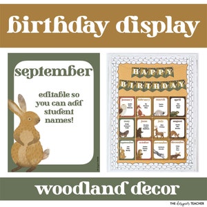 Editable Classroom Birthday Chart and Bulletin Board Display | Boho Nature Forest Woodland Theme Student Wall Posters Printable Sign