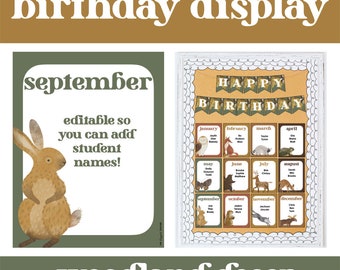 Editable Classroom Birthday Chart and Bulletin Board Display | Boho Nature Forest Woodland Theme Student Wall Posters Printable Sign