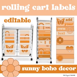 Edytowalne etykiety na kółkach Sunny Boho Retro Theme Classroom Organization