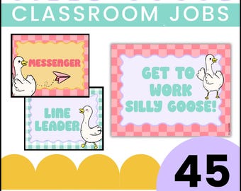 Editable Classroom Student Jobs Chart and Bulletin Board Display Tracker Labels Silly Goose Gingham Checkered Decor