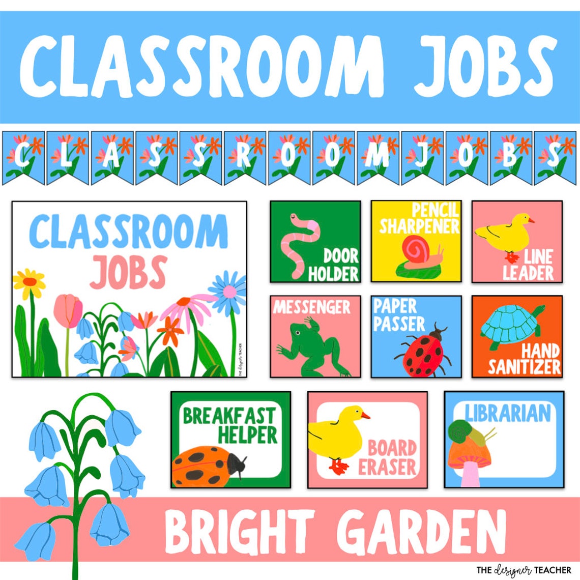Editable Classroom Jobs Chart and Bulletin Board Display Bright Garden ...
