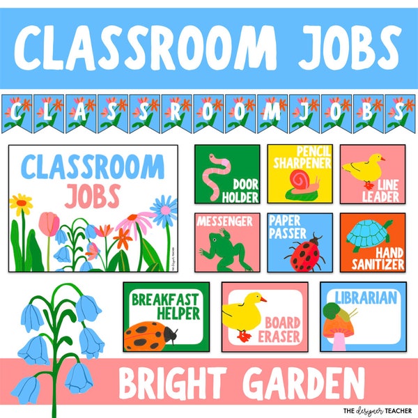 Editable Classroom Jobs Display with Bright Garden Theme Classroom Decor