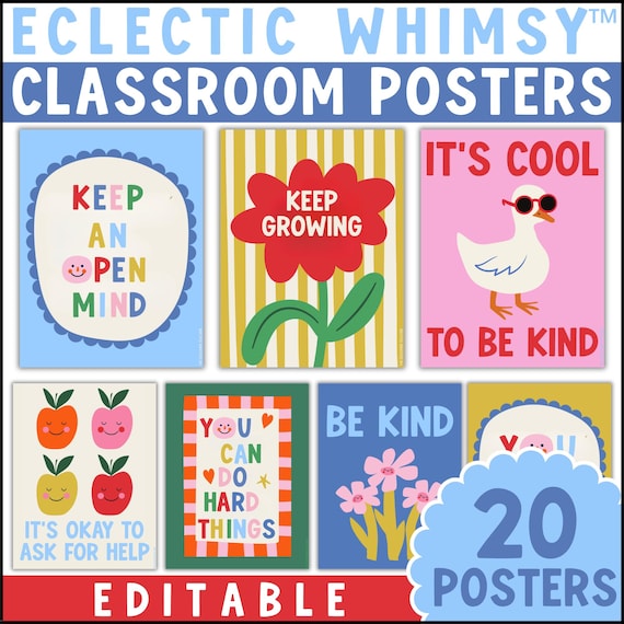 Inspirational Motivational Eclectic Whimsy Classroom Posters Whimsical Downloadable Printable School Decor Kids Room Art English Spanish