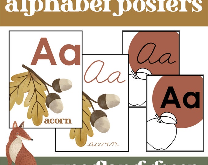 Printable, Woodland Theme Alphabet Wall Posters, Classroom Decor ...