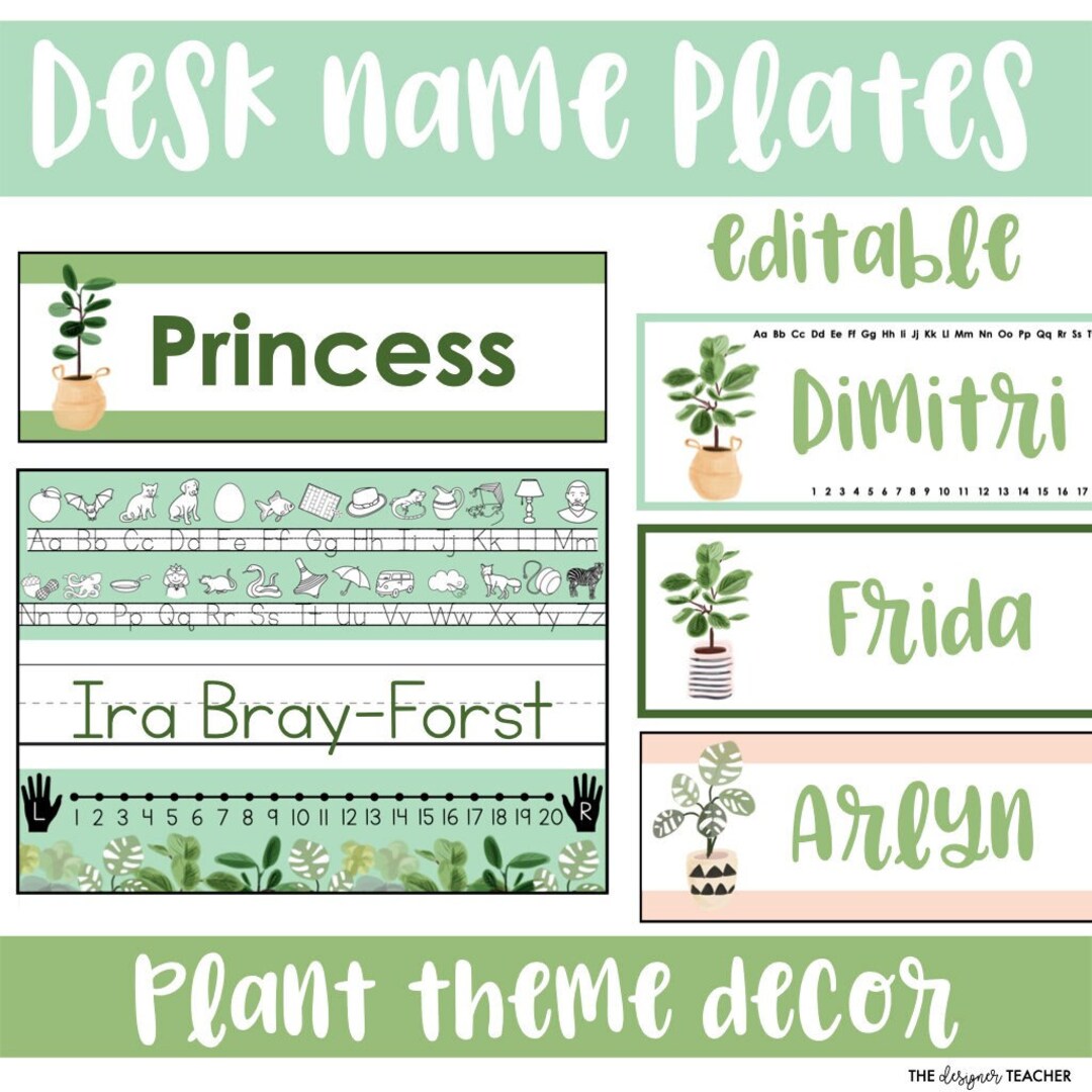 Plant Theme Editable Desk Name Plates Etsy