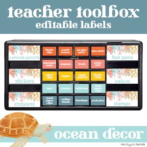 Editable Teacher Toolbox Labels with Ocean Theme Under The Sea | Printable Tool Box Supply Labels Download