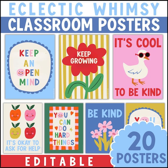 Inspirational Motivational Eclectic Whimsy Classroom Posters | Cute Whimsical Downloadable Printable School Decor Kids Room Art