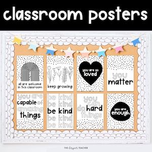 Inspirierende Wachstumsmentalität inklusive Klassenzimmer Poster Schwarz-Weiß Boho Dalmatiner Punkte | Motivierendes neutrales minimales Dekor zum Ausdrucken