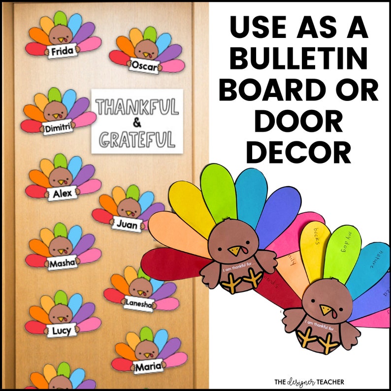 Thanksgiving Thankful Turkey Bulletin Board Craft Kit Ideas & Gratitude ...