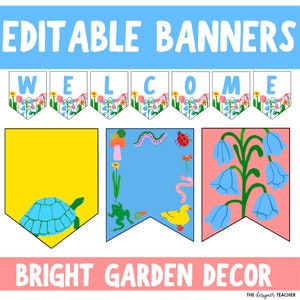 Editable Floral Letter Banner Pennants Printable Bright Garden Theme Classroom Decor | School Template