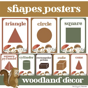 Boho Watercolor Woodland 2D and 3D Shapes Posters Classroom Forest Nature Decor