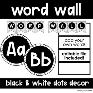 Editable Word Wall Display With Black & White Speckled Boho Dalmatian Dots | Neutral Minimal Alphabet Letters Bulletin Board Kit