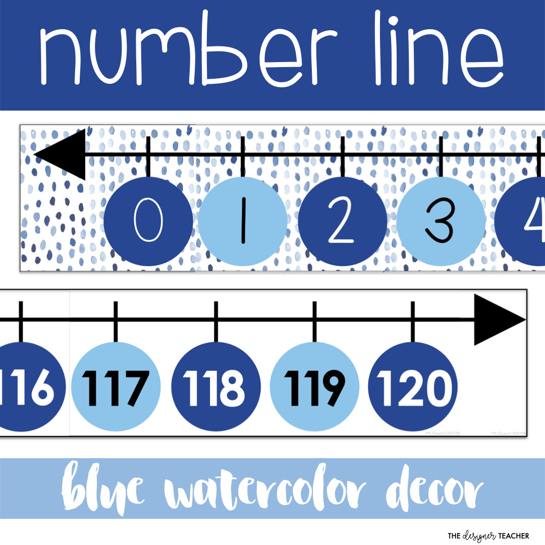 Blue Watercolor Number Line 0 to 120, 0 to 100 Calming Colors Classroom Decor | Printable Wall Display Theme