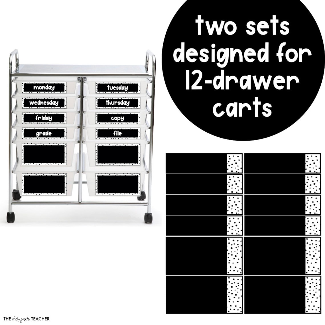 Editable Classroom Rolling Cart Labels Organizers Black & White Neutral ...