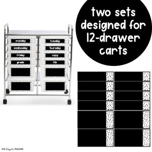 Editable Classroom Rolling Cart Labels Organizers Black & White Neutral ...