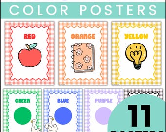 Editable Classroom Color Word Posters | Silly Goose Theme Gingham Wall Printable Student Signs