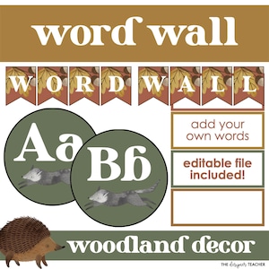 Editable Word Wall Display with Boho Woodland Theme | Forest Nature Alphabet Letters Bulletin Board Banner Kit