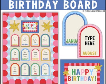 Editable Eclectic Whimsy Birthday Bulletin Board Chart Whimsical Classroom Display English & Spanish