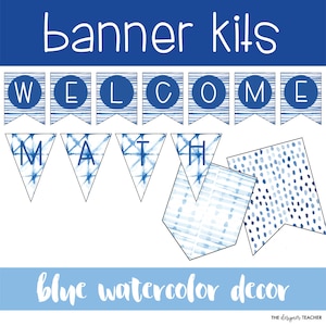 Editable Letter Banner Pennants with Blue Watercolor Theme | Printable Classroom School Banner Decor