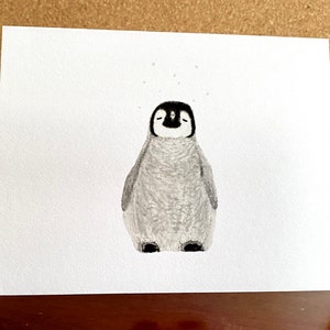 6枚の空白のノートカードのセット、サイズ4.25 x 5.5、私のオリジナルの水彩画のペンギンが描かれています