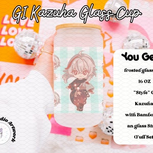 famous Anime Game Genshin inspired chibi kazuha Glass Cup Anime Gift for Her kawaii chibi anemo boy Anime Tumbler Gamer Libbey Glass Cup