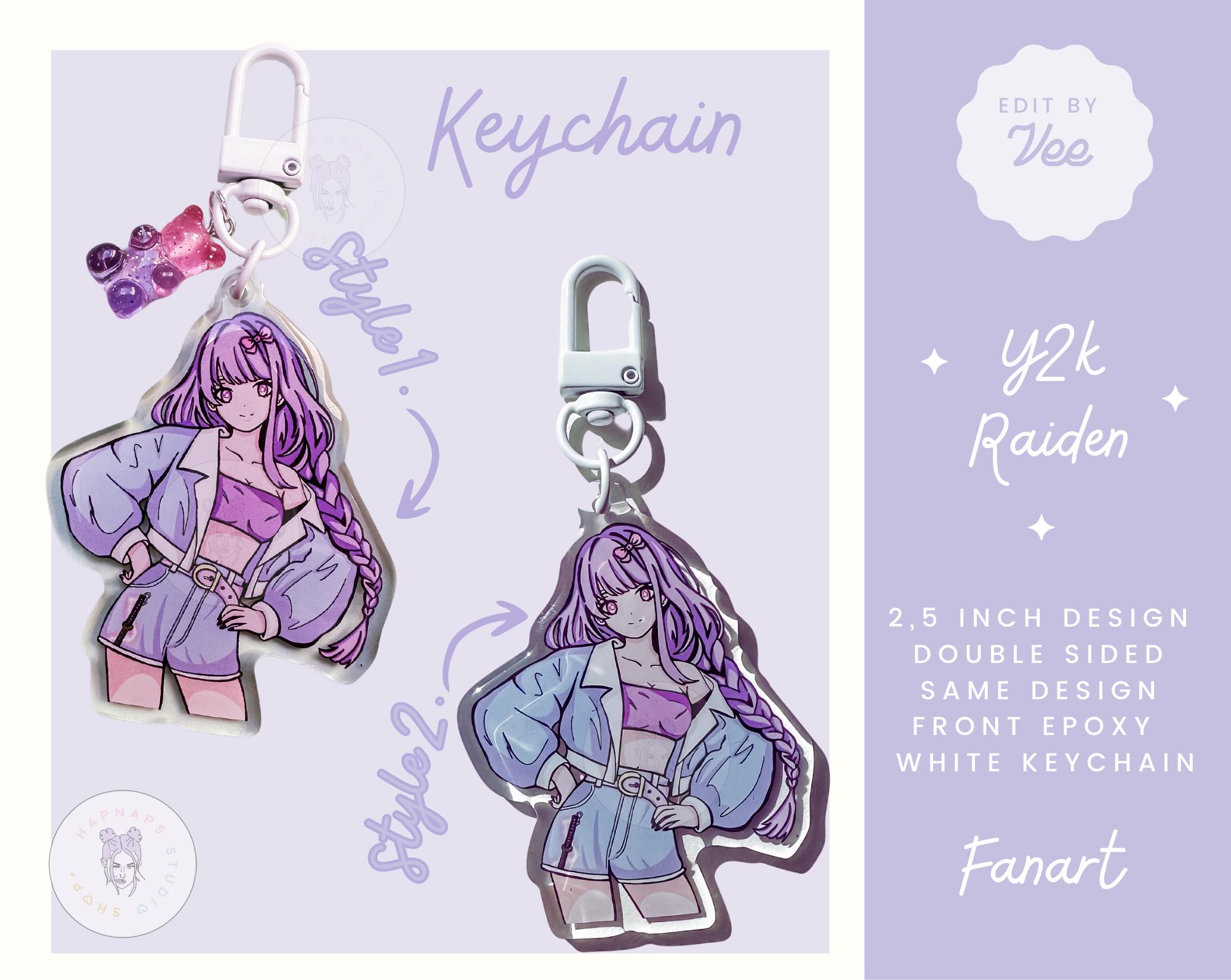 Genshin Raiden Keychain Kawaii Y2k Modern Style Raiden Epoxy Keychain ...