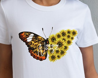 OB-GYN Enfermera Camisa Mariposa Girasol Enfermera Camiseta OBGYN Enfermera Regalo para Ob-Gyn Enfermera Camiseta para Caja de Regalo para Obstetricia Ginecología Enfermera