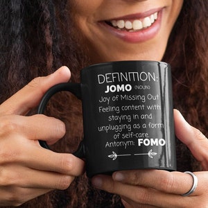 JOMO Taza de café con cita inspiradora Regalo para su cumpleaños Caja de regalo Ideas para mamá Taza con lindo dicho Joy of Missing Out Taza con cita