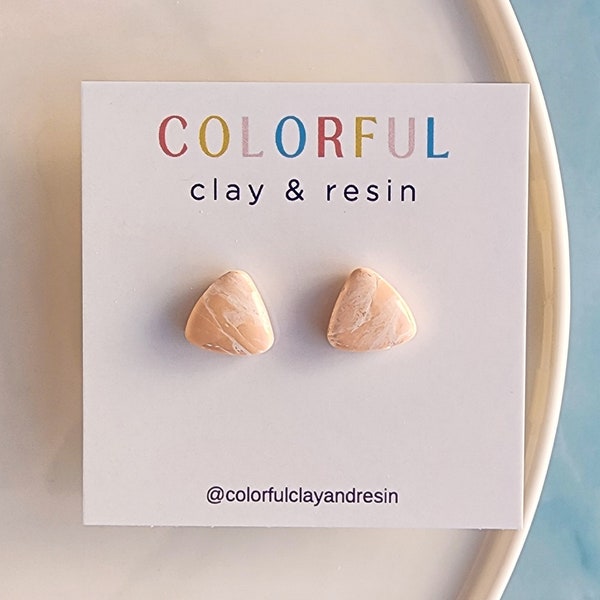 Peach Fuzz Marbled Triangle Studs with Hypoallergenic Stainless Steel Post, Pantone Color of the Year