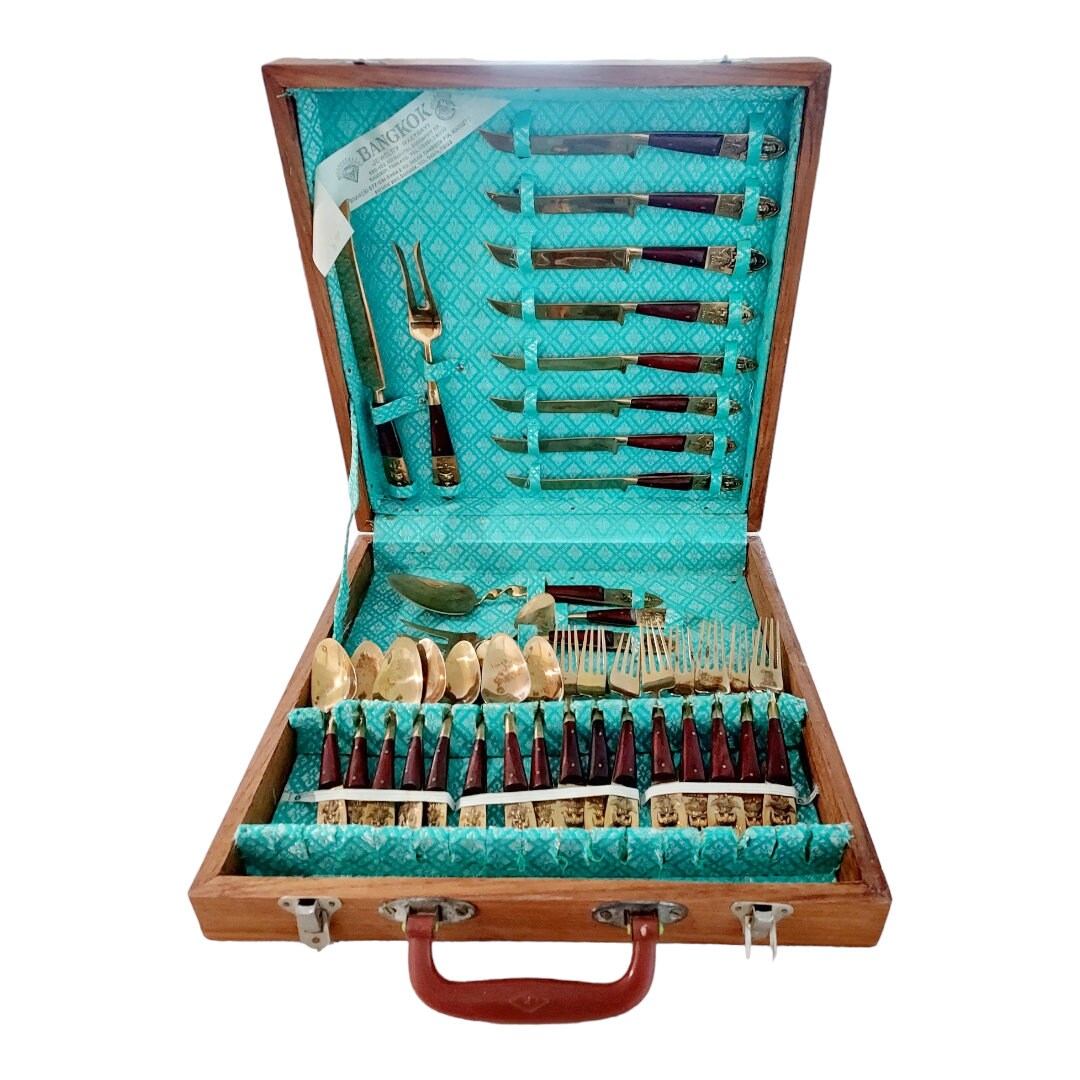 1960s Vintage Bangkok Jewelry Factory Bronzeware 29 Pc Flatware Set Etsy