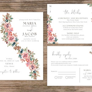 Elegant Wedding Invitation Editable Set (5x7) | Includes Enclosure/Details and RSVP Cards (5.5x4.25) | Customizable | Printable Invitation