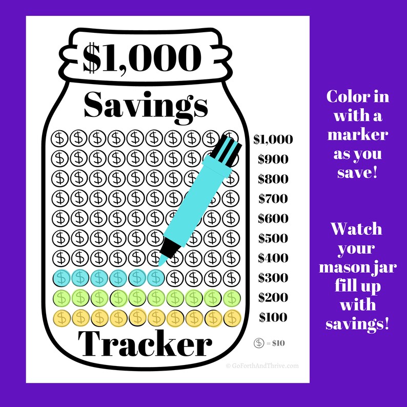 Savings Challenge Tracker PDF Printable Digital Download 8.5 X 11 Size