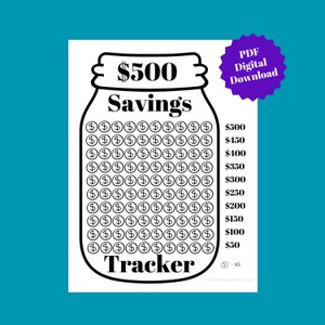 Savings Tracker Digitaler Download PDF druckbare 8,5 x 11 Zoll Einmachglas und Münzen Design - Budget Geld sparen Arbeitsblatt