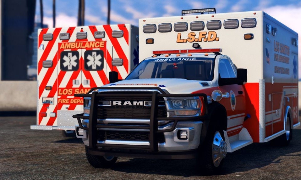 GTA V Solo Vehicle Dodge Ram Ambulance & Stretcher Script Fivem Ready High Quality Optimized 60