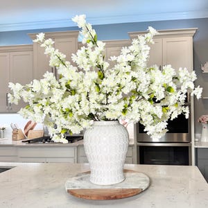 Japan White Cream Silk Cherry Blossom Flower Branches 40” Tall, Set of 3 | Realistic Faux Floral Stems for Wedding, Event, Home Decor