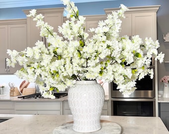 White and Green Faux Flower Arrangement, Artificial Flowers, Silk Flower Arrangement, Hydrangea Flowers
