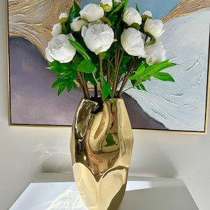 14&quot; Picasso-Inspired Abstract Ceramic Vase, Gold Accent Modern Art Sculpture Vase, Unique Decorative Home Décor