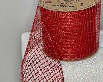 Metallic Mesh Wired Red Ribbon