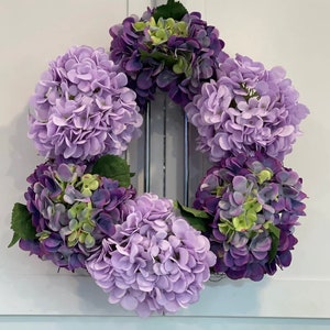 Silk Hydrangea Wreath, 18in Luxury Blue or purple