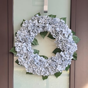 Capri Luxury Gray with blue shades Silk Hydrangea Wreath Flowers 21&#39;&#39; UV Resistant, All-Season Beauty