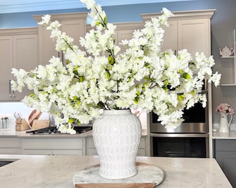 White Silk Cherry Blossom Branches, Japanese Home Decor, 40" Tall, Set of 3