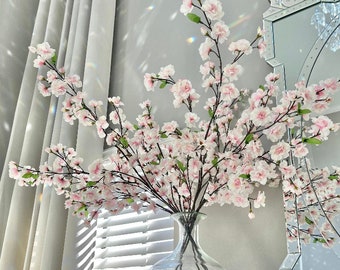 Light Pink Silk Cherry Blossom Flower Branches, 36", Set of 3