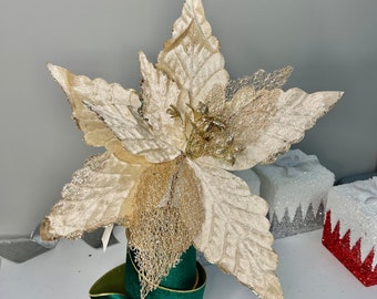 Large Champagne Velvet Mesh Poinsettia Christmas Flower