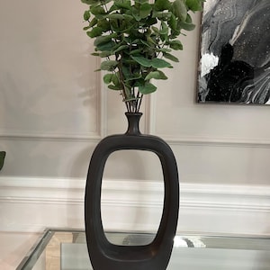 Modern Black Ceramic Cut-Out Vase, Sculptural Minimalist Home Décor Accent, Abstract Matte Vase for Shelf, Table, or Entryway