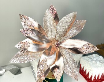 Rose Gold Metallic Poinsettia Stem beaded with Sequins