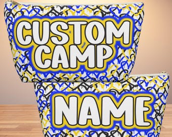Custom Camp Makeup Bag | Personalized Graffiti Hearts Pouch | Bunk Gifts | Visiting Day Gift
