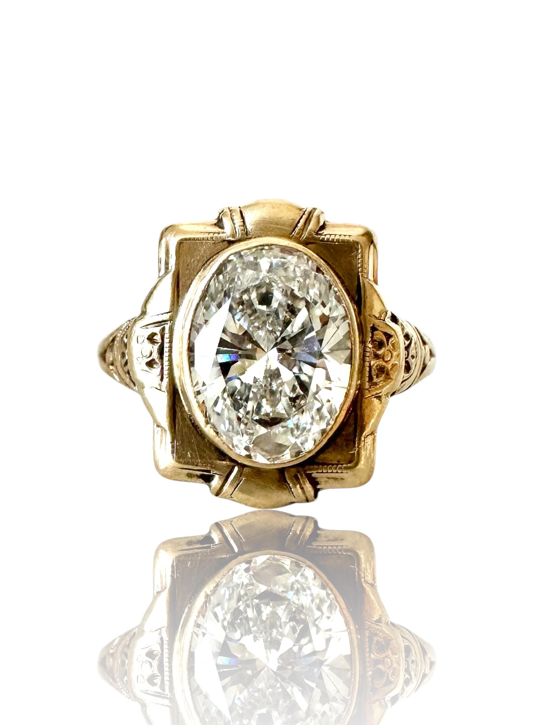 Gold Lab Ring Antique 8k Yellow Gold Lab Diamond Ring: 2.52ct Oval Brilliant Cut, IGI ...